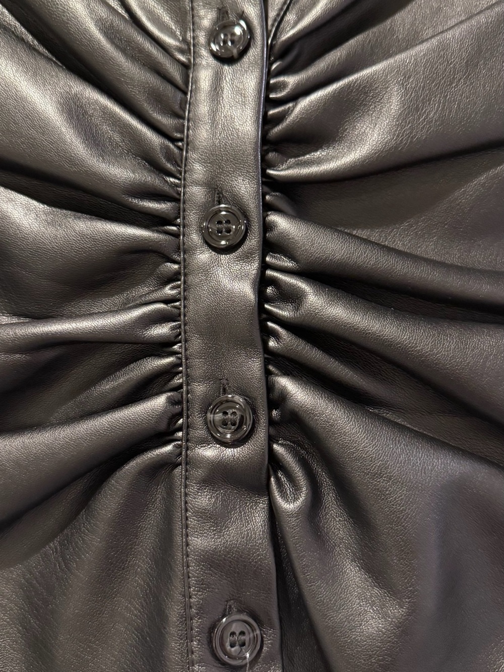Zara Black Faux Leather Button-Up Shirt with Point Collar Size XS - Picture 2 of 7